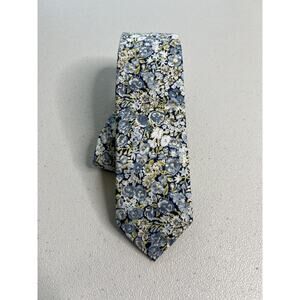 Express Blue and White Floral Pattern Pattern 100% Cotton Skinny Tie